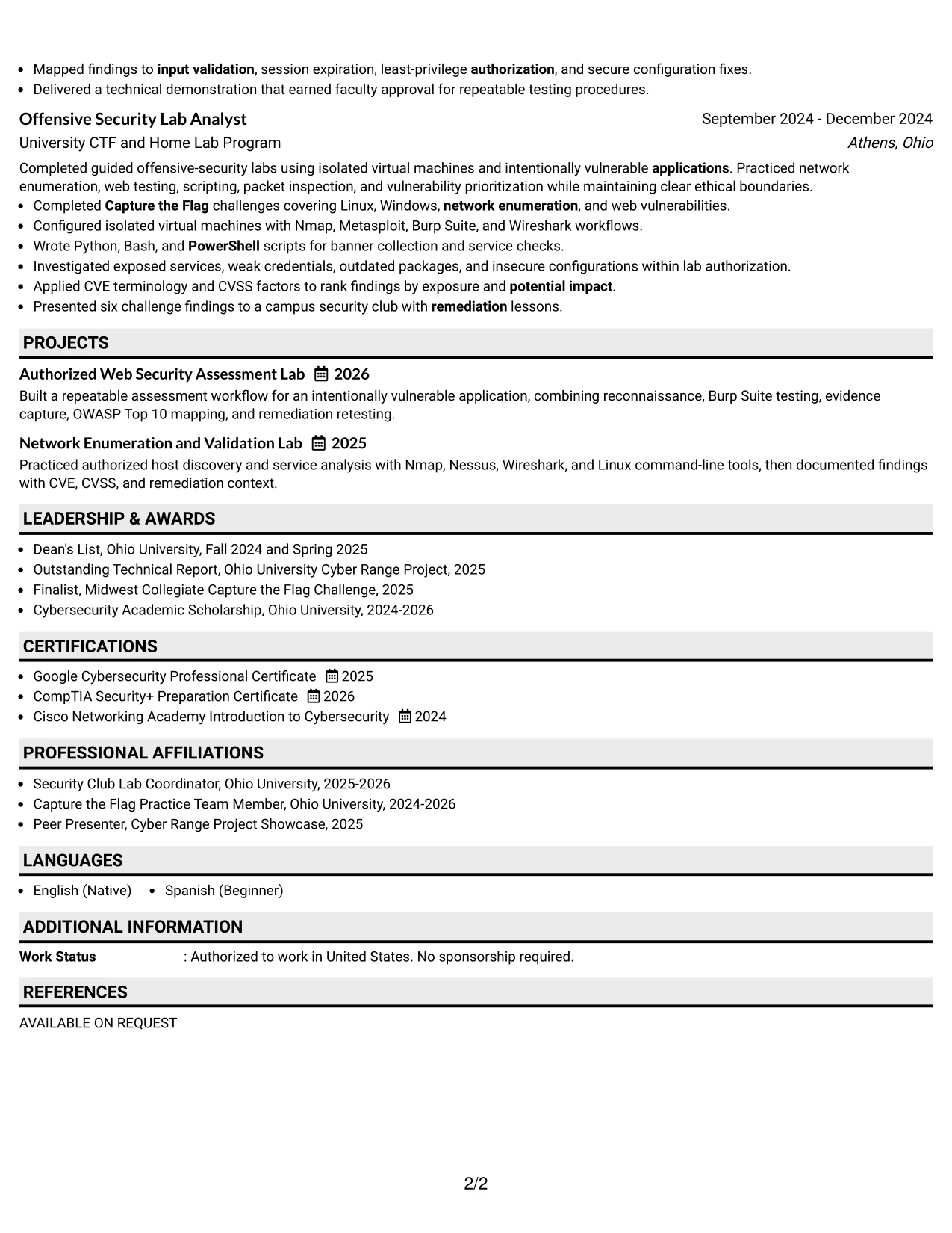 Resume Example Page 2