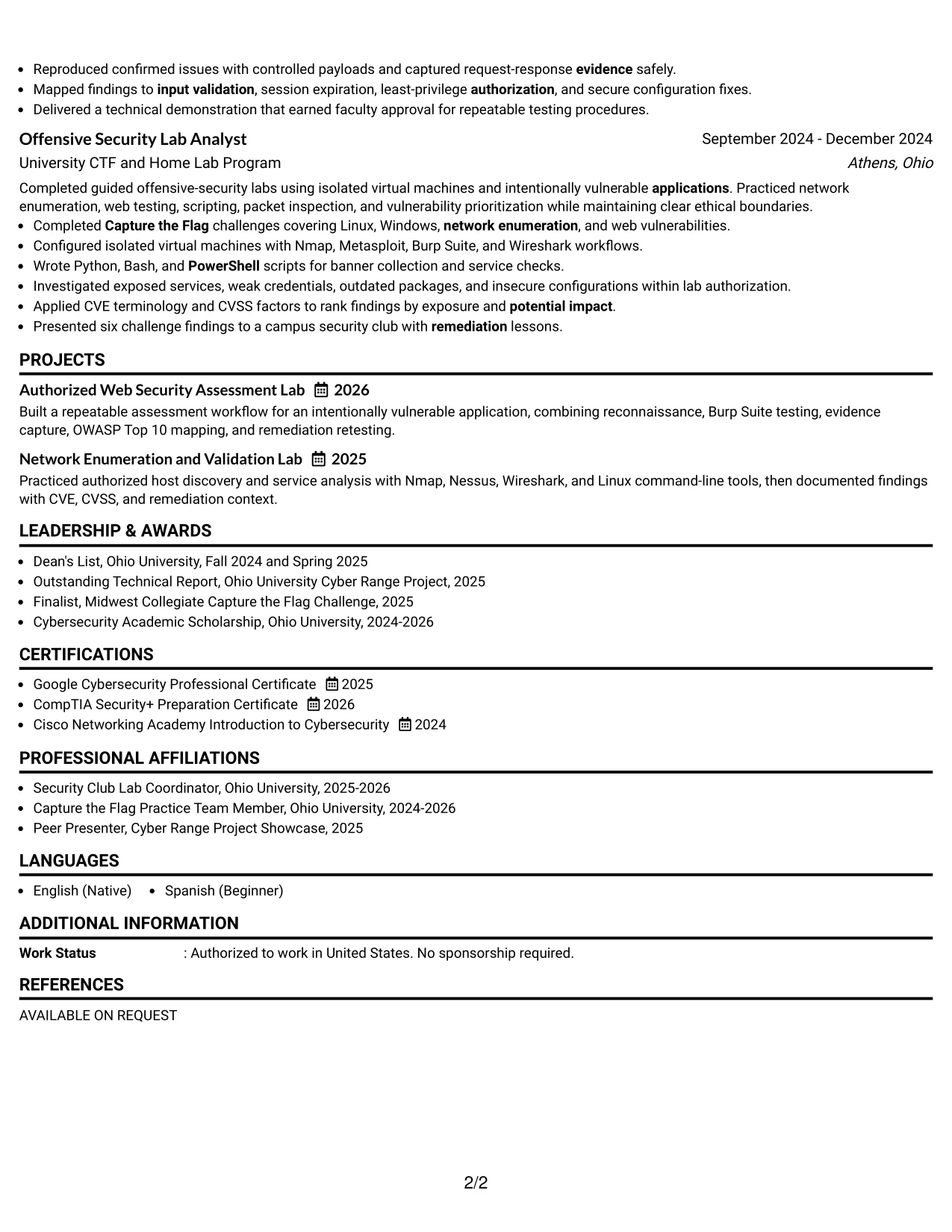 Resume Example Page 2