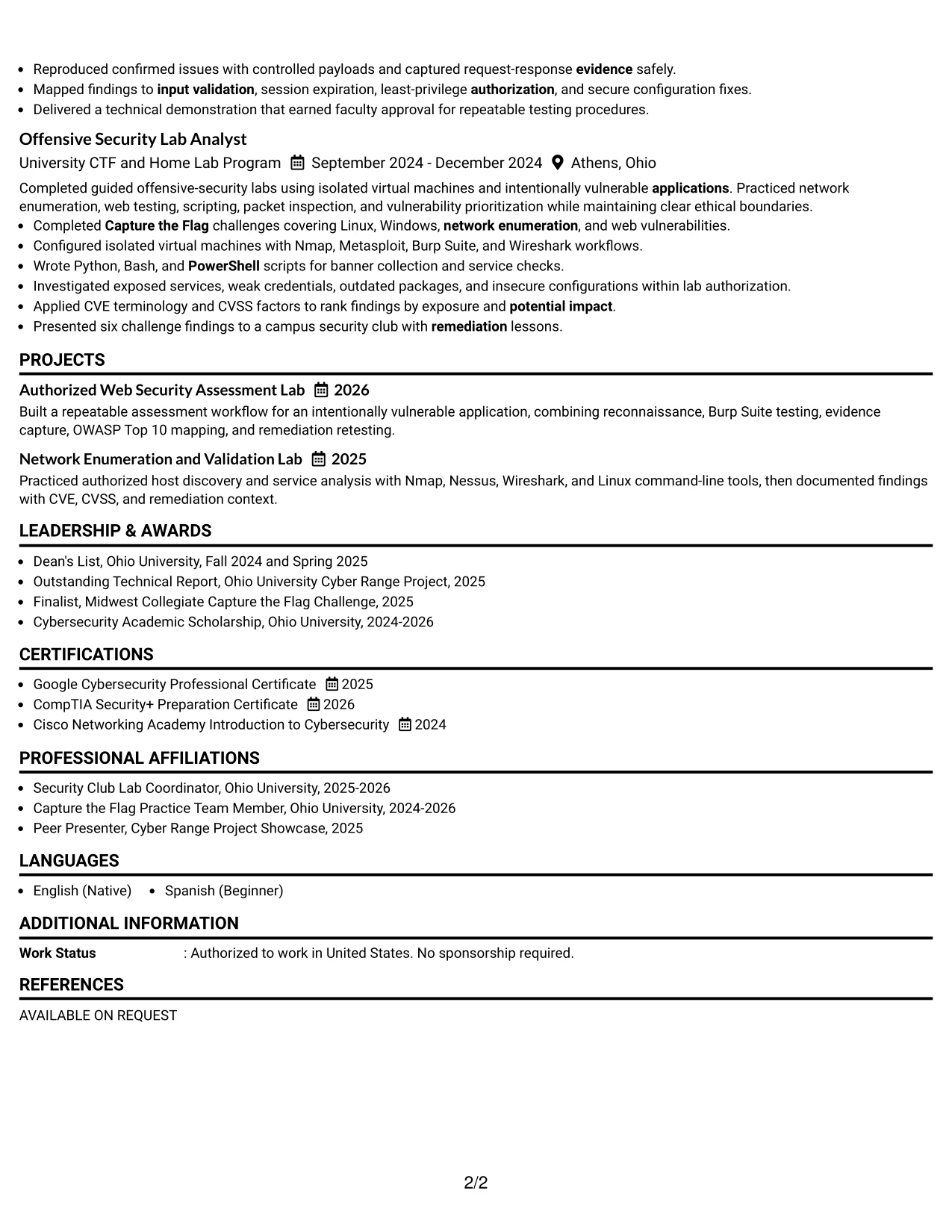 Resume Example Page 2
