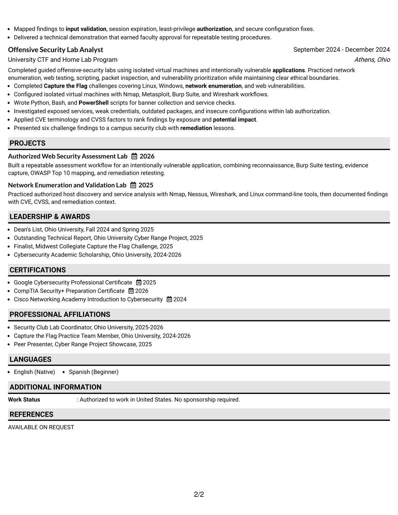 Resume Example Page 2