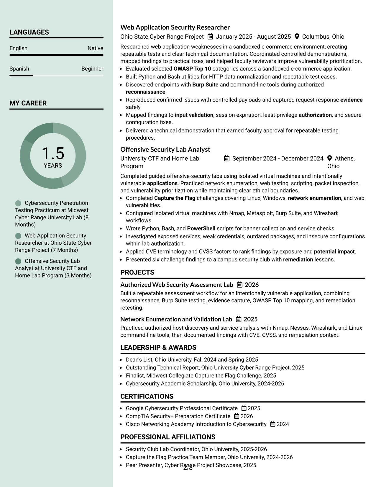 Resume Example Page 2
