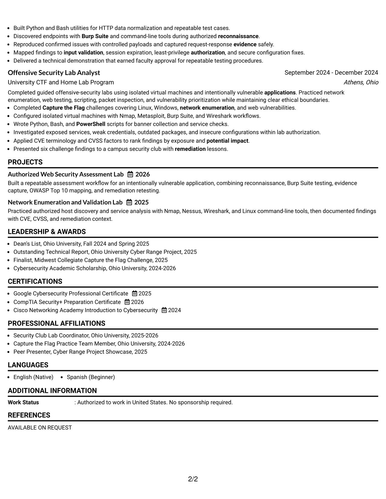 Resume Example Page 2