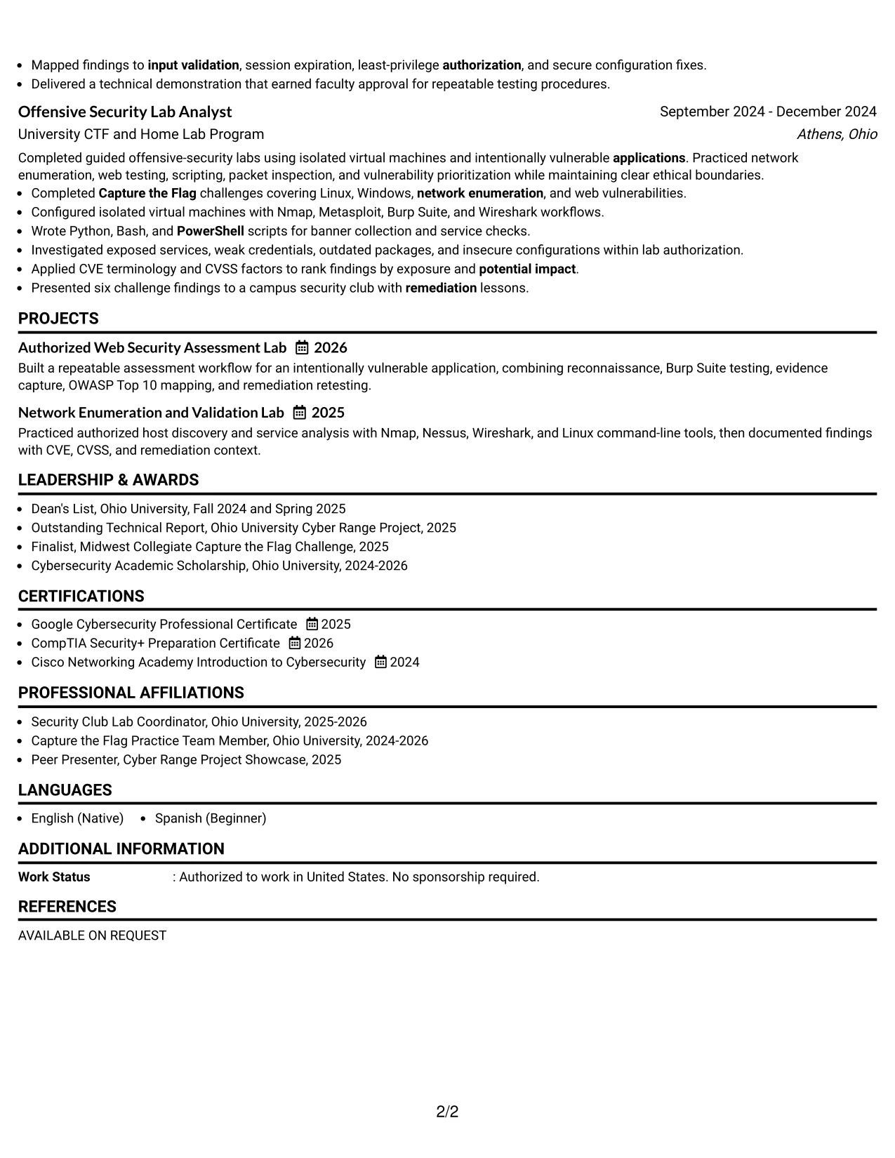 Resume Example Page 2