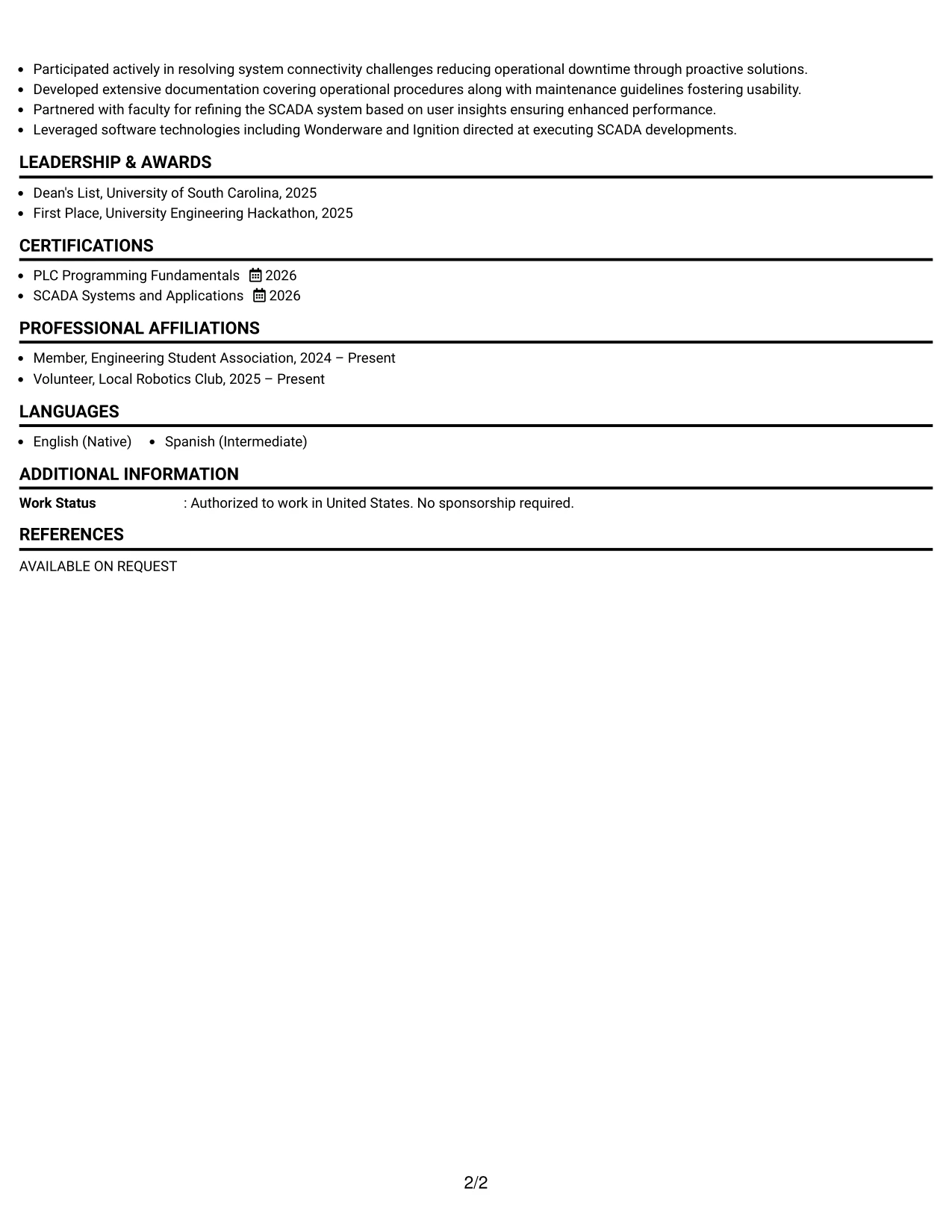 Resume Example Page 2