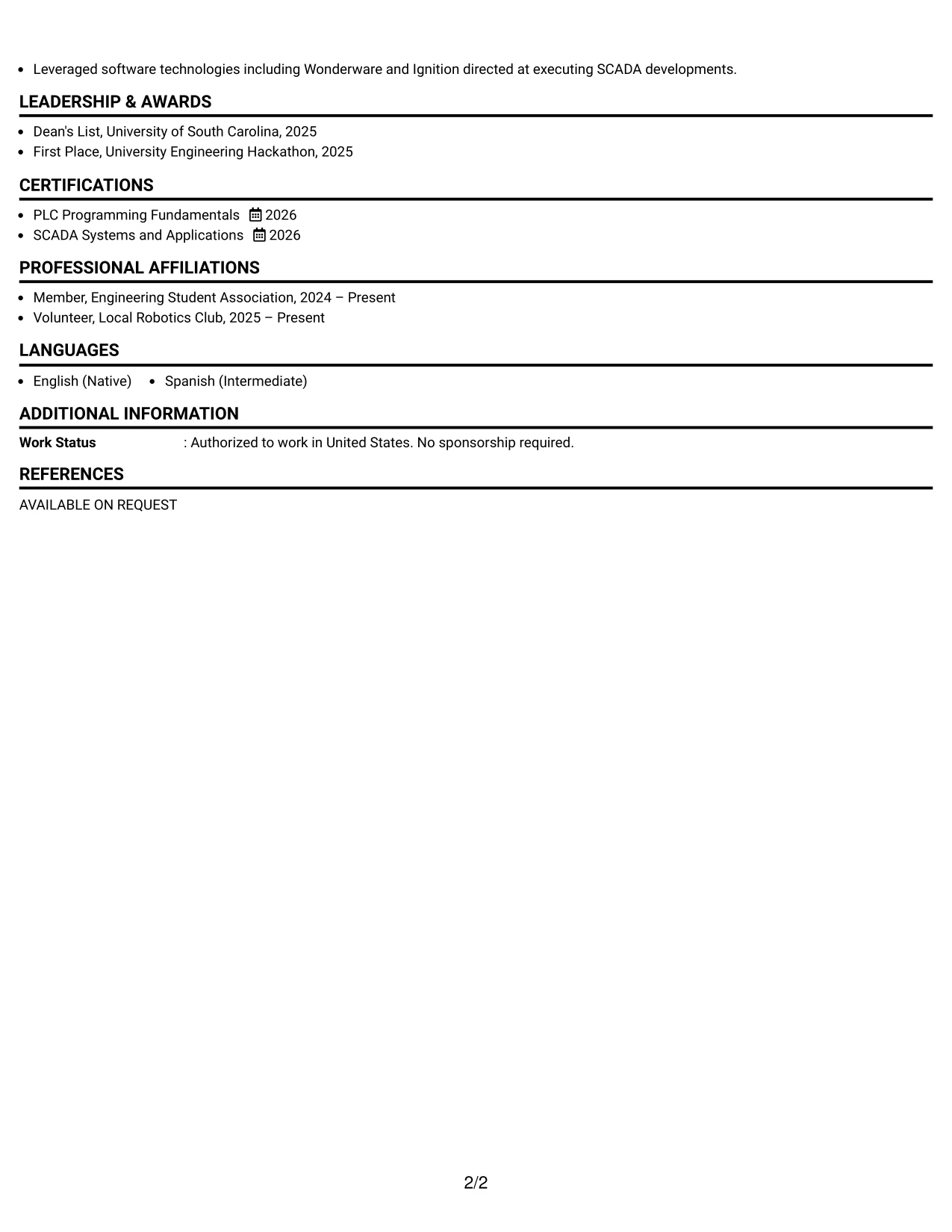 Resume Example Page 2