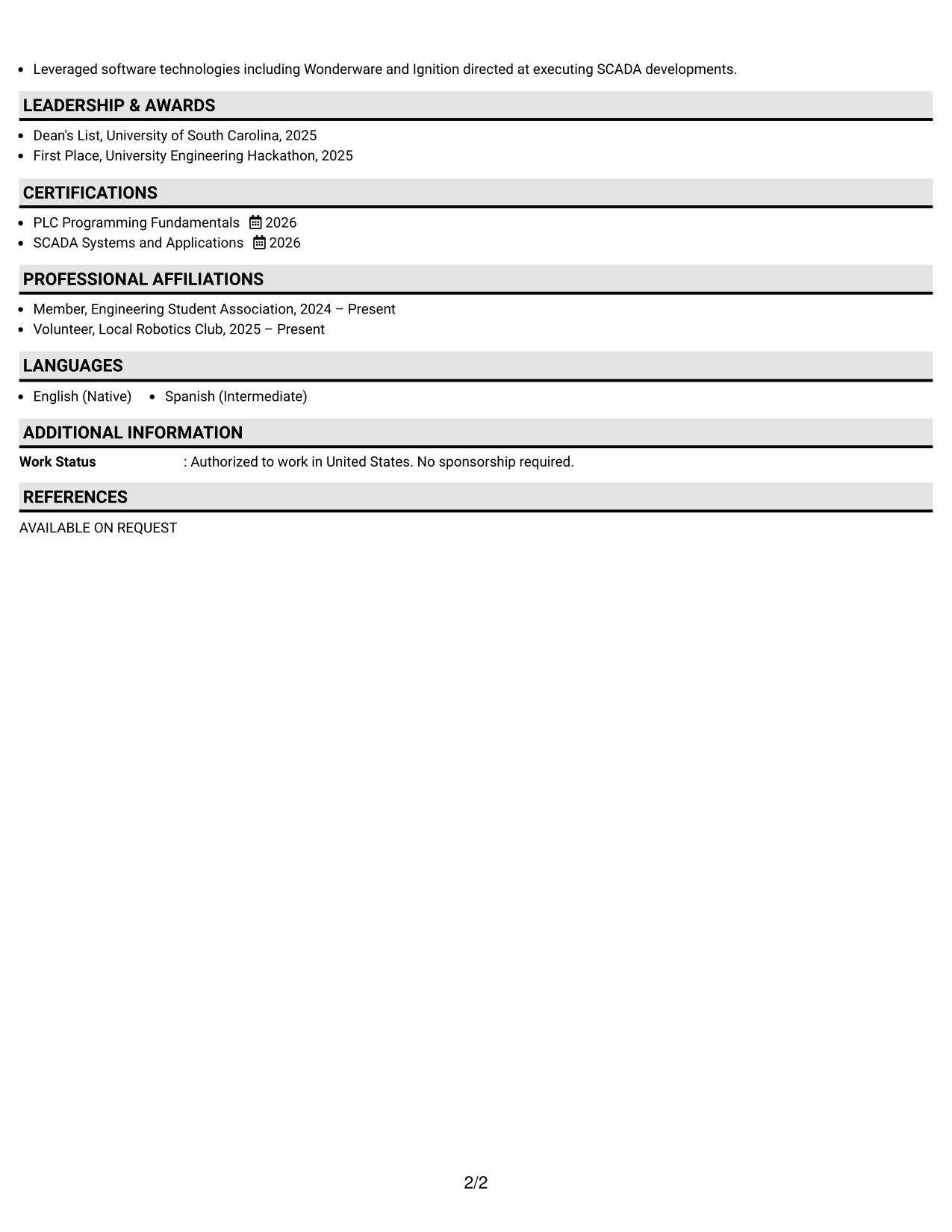 Resume Example Page 2
