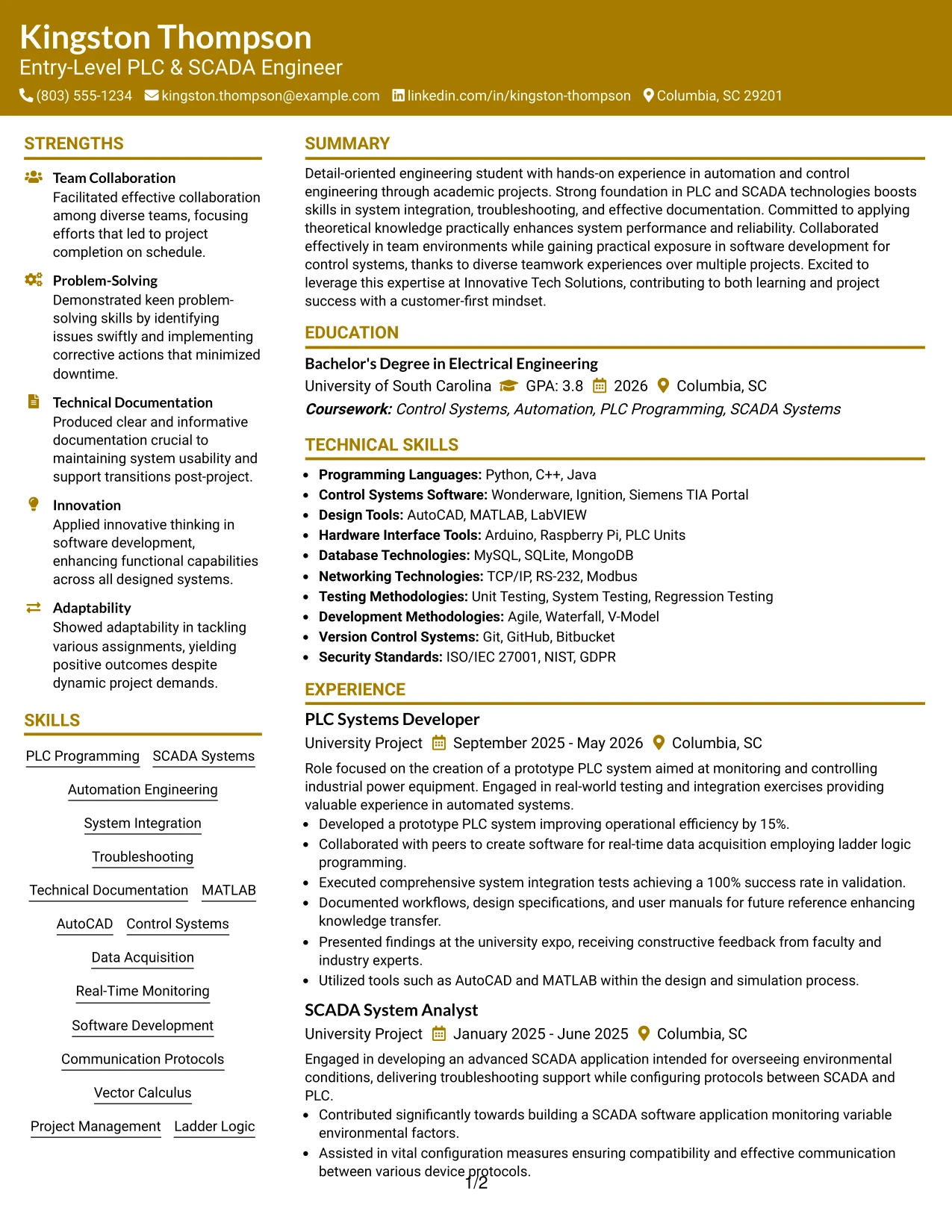 Resume Example Page 1