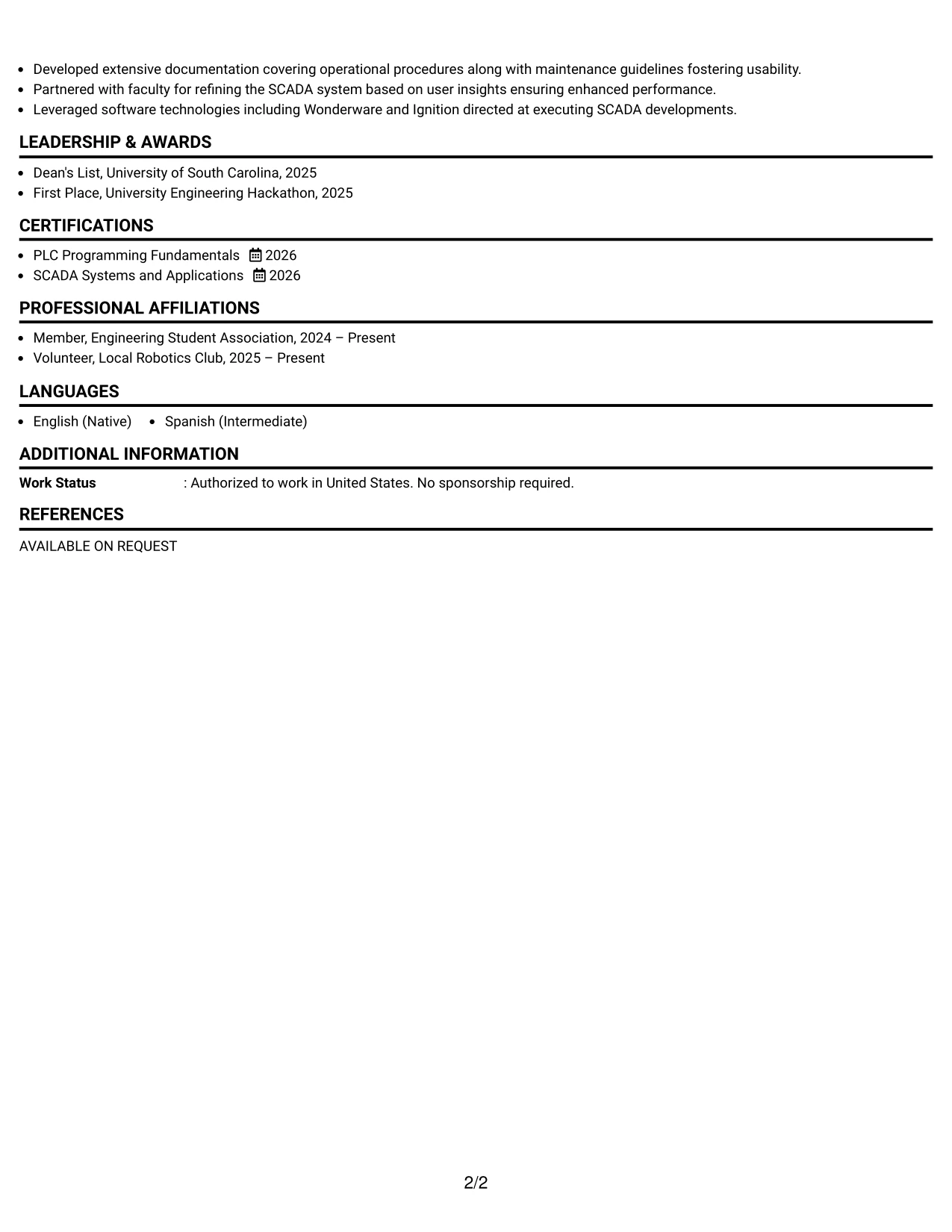 Resume Example Page 2