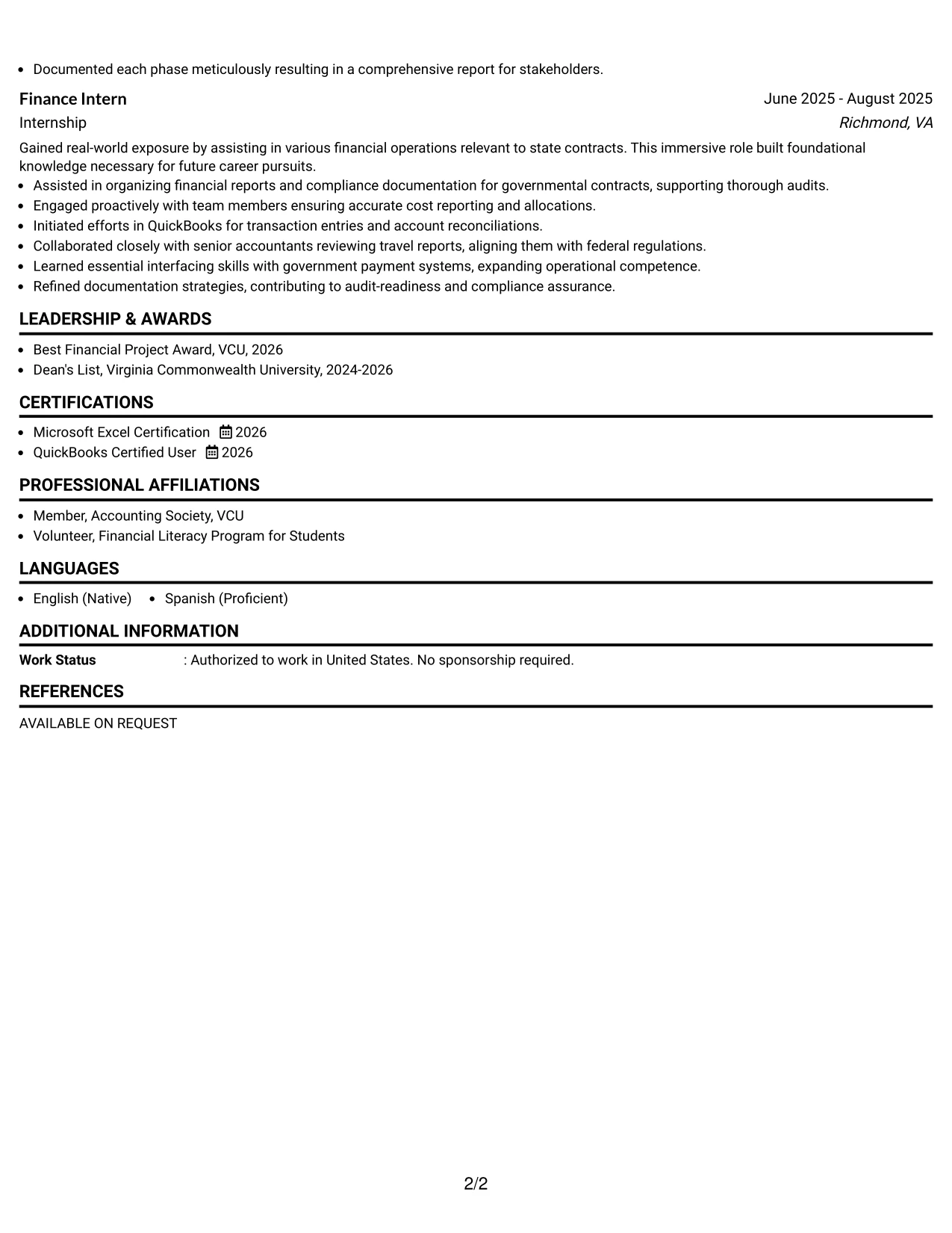 Resume Example Page 2
