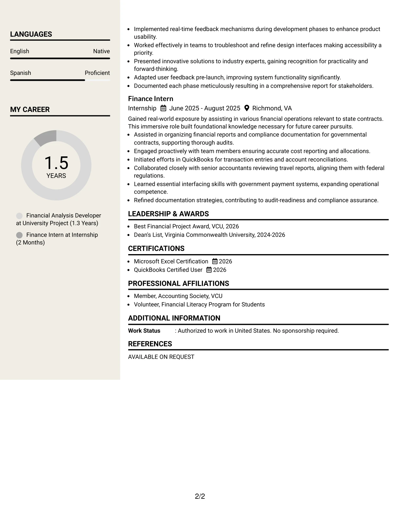 Resume Example Page 2