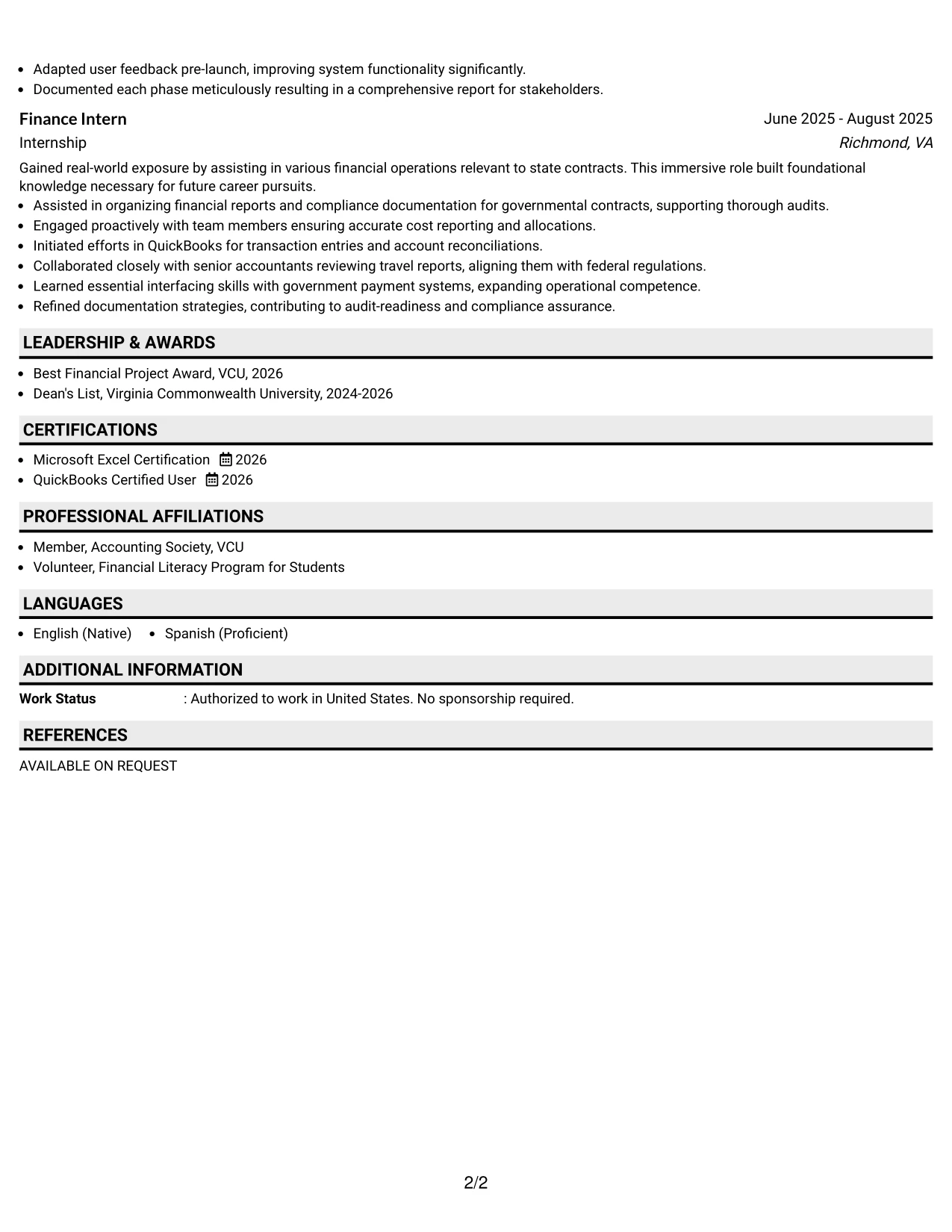 Resume Example Page 2