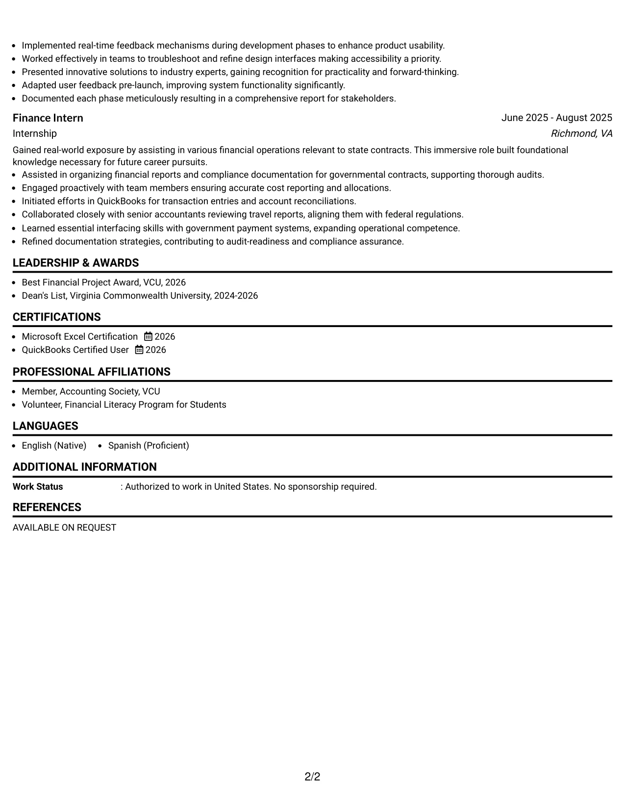 Resume Example Page 2