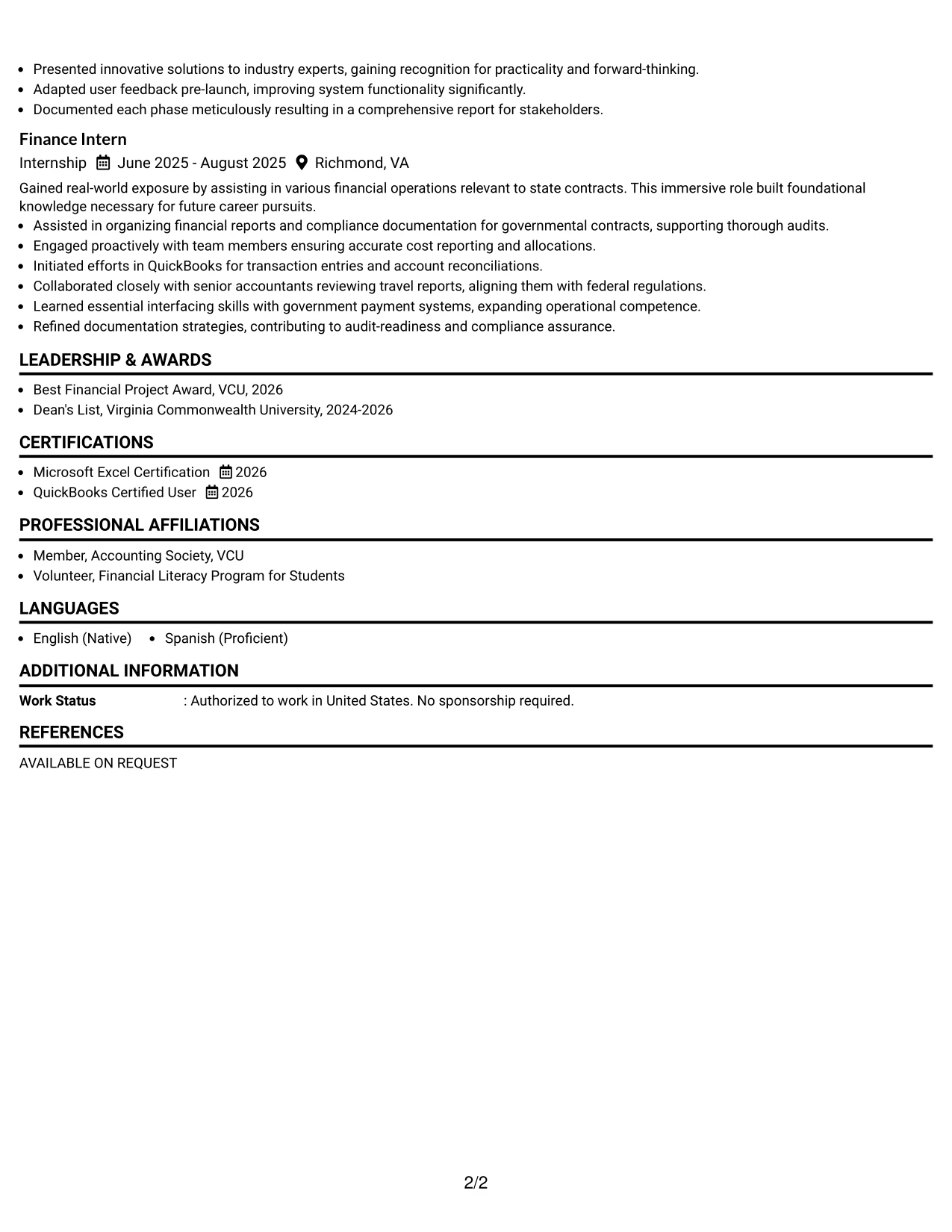 Resume Example Page 2