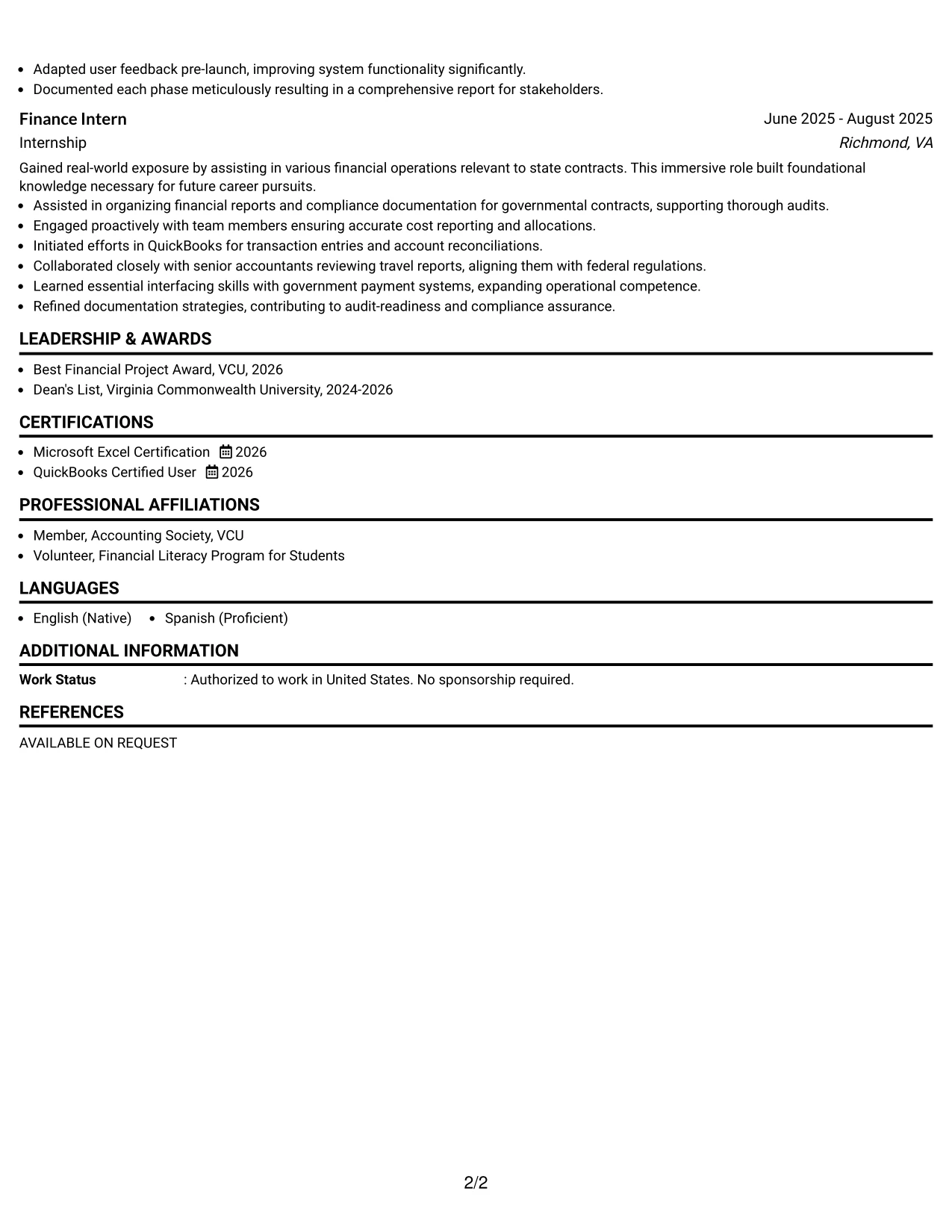 Resume Example Page 2