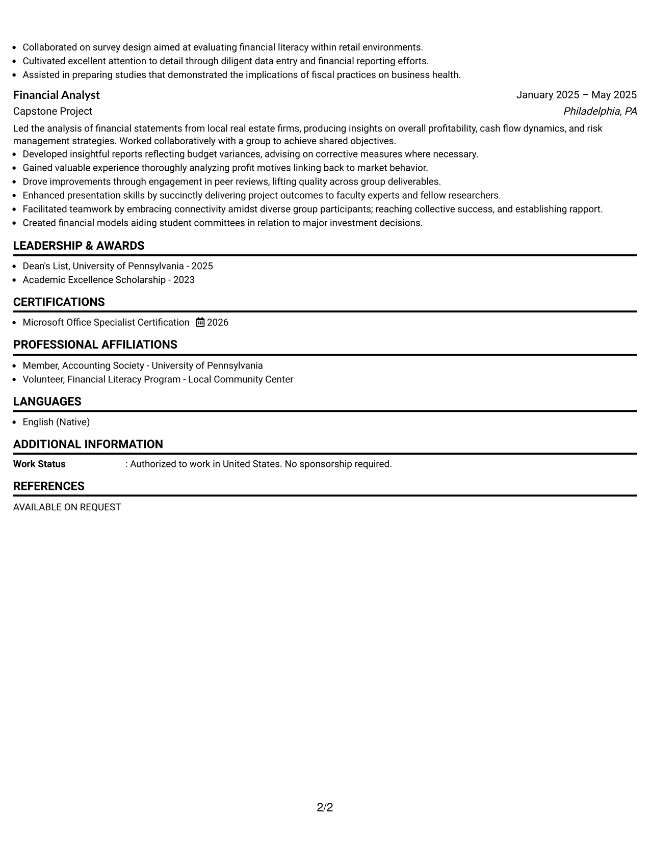 Resume Example Page 2