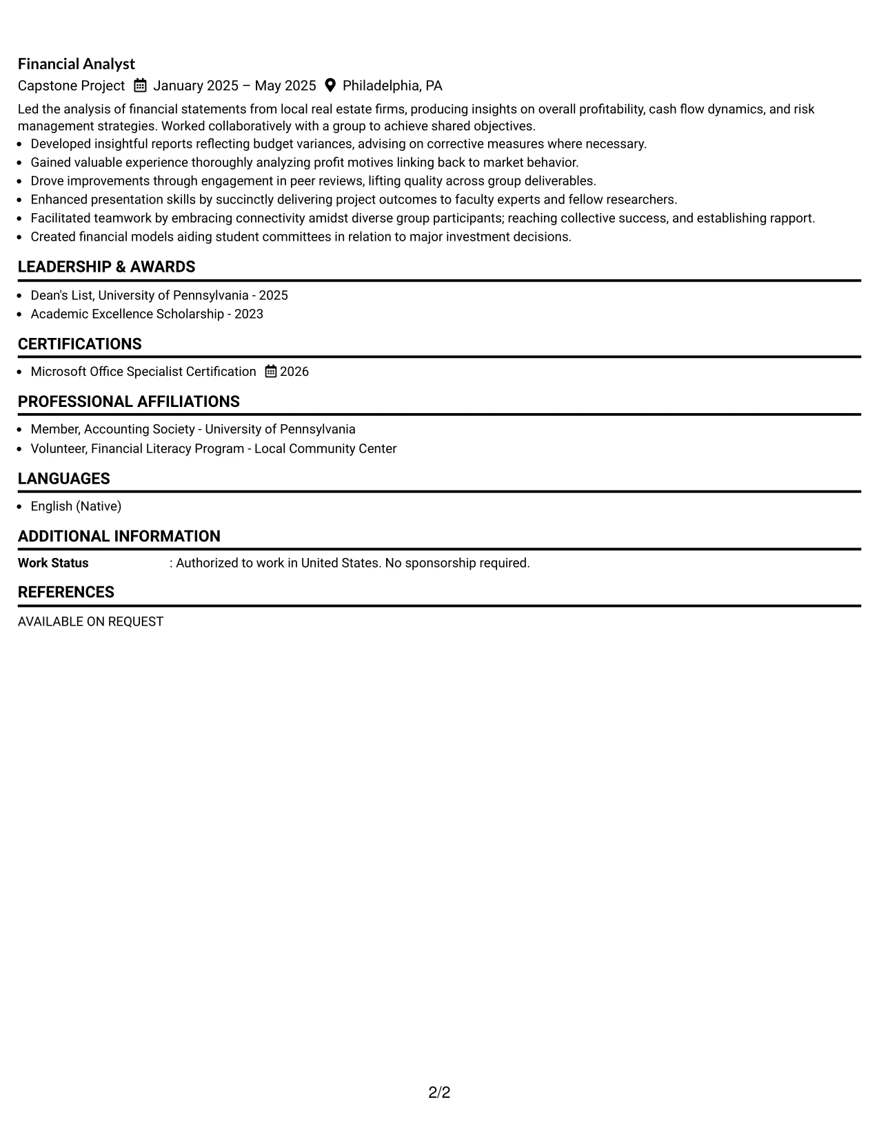 Resume Example Page 2