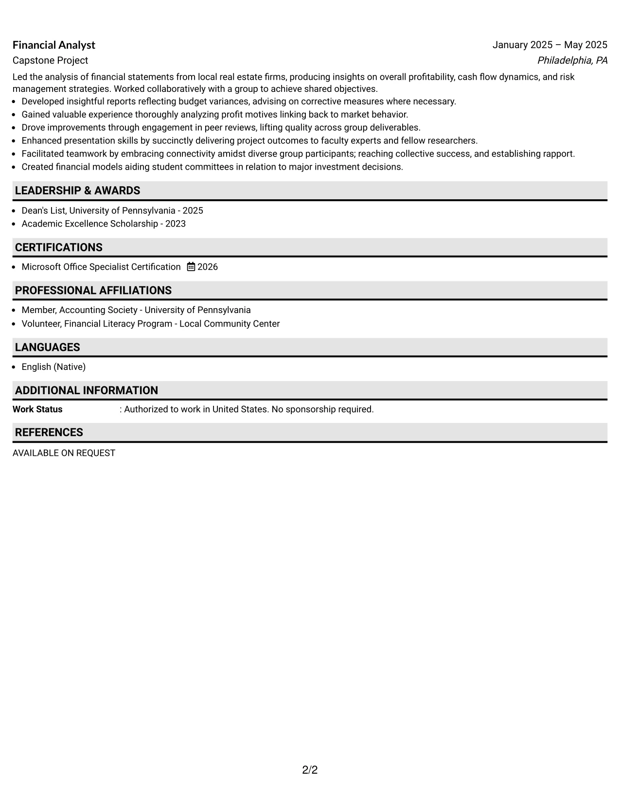 Resume Example Page 2