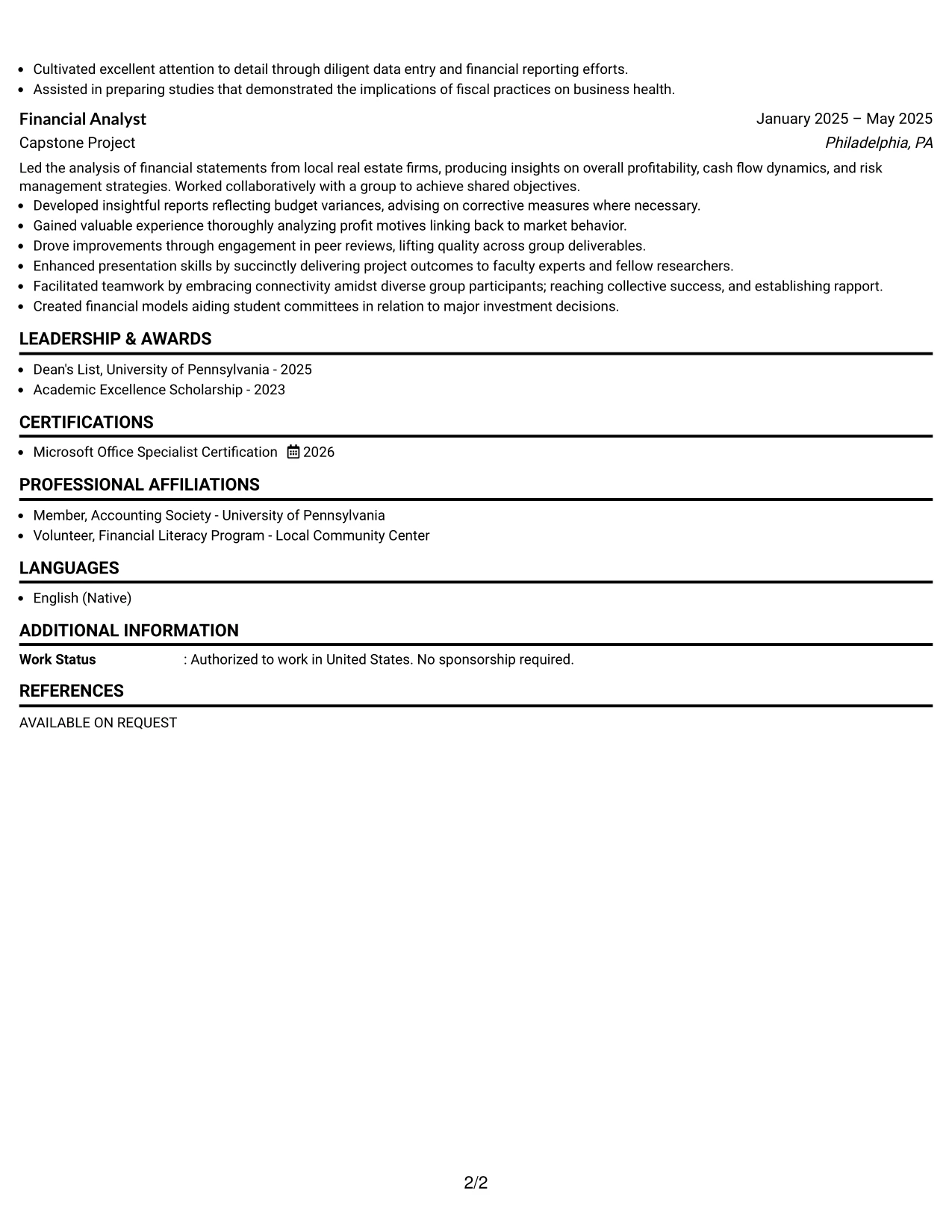 Resume Example Page 2