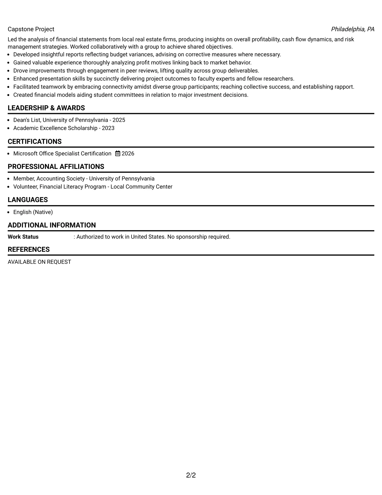 Resume Example Page 2