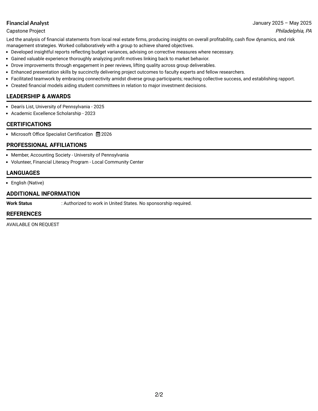 Resume Example Page 2