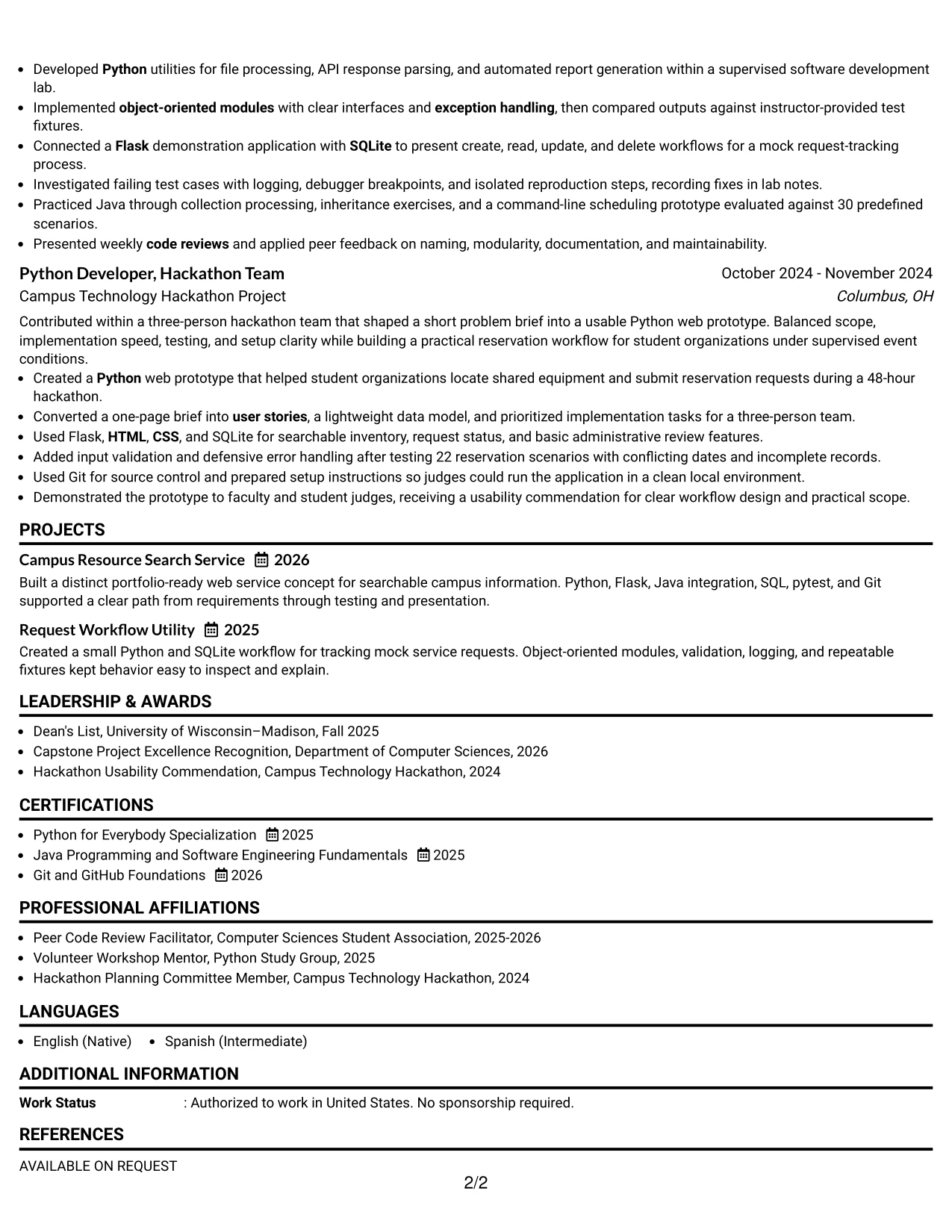 Resume Example Page 2