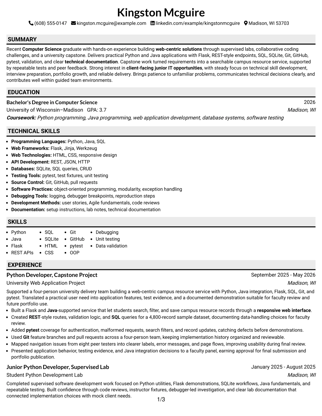 Resume Example Page 1
