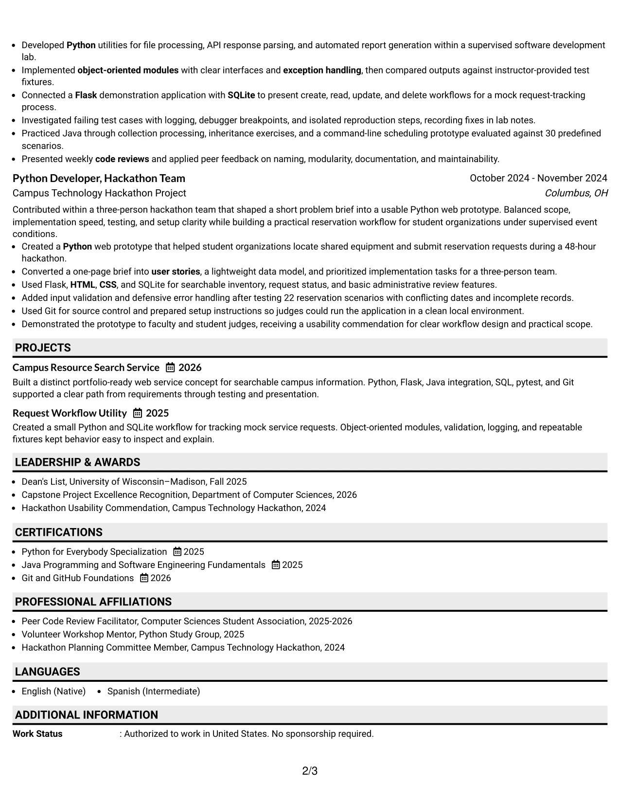 Resume Example Page 2