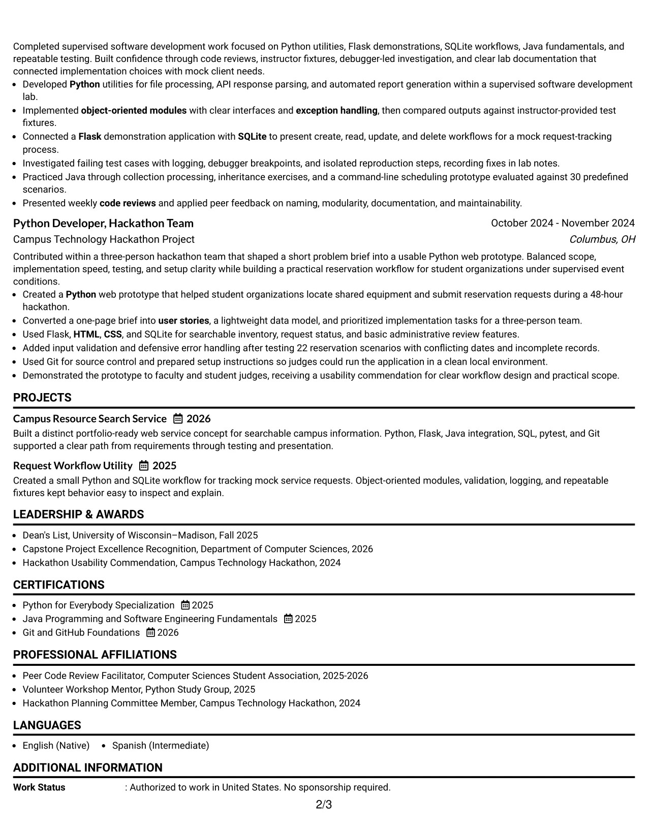 Resume Example Page 2