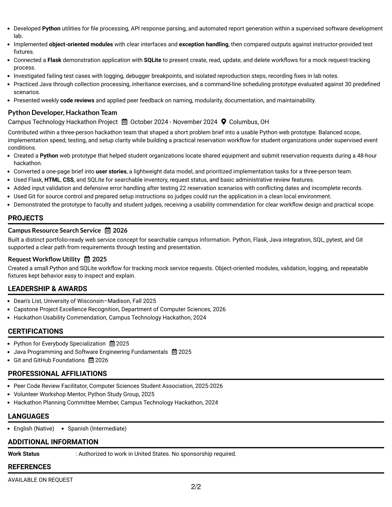 Resume Example Page 2