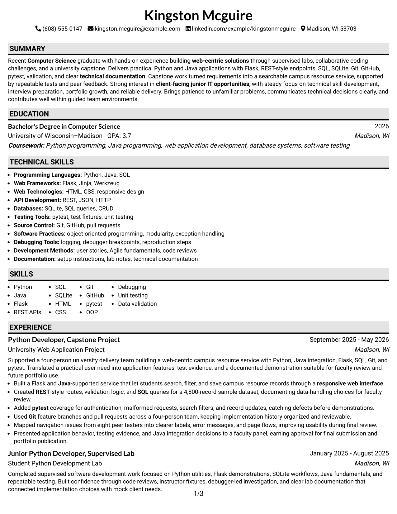 Resume Example Page 1