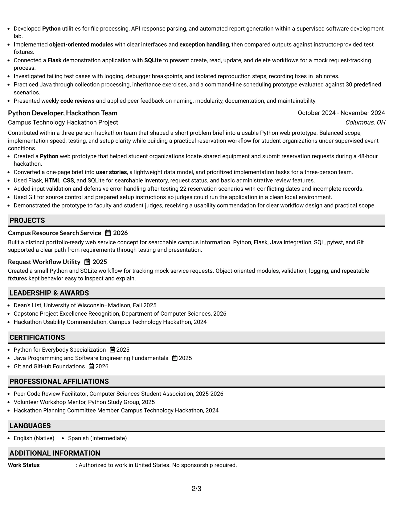 Resume Example Page 2