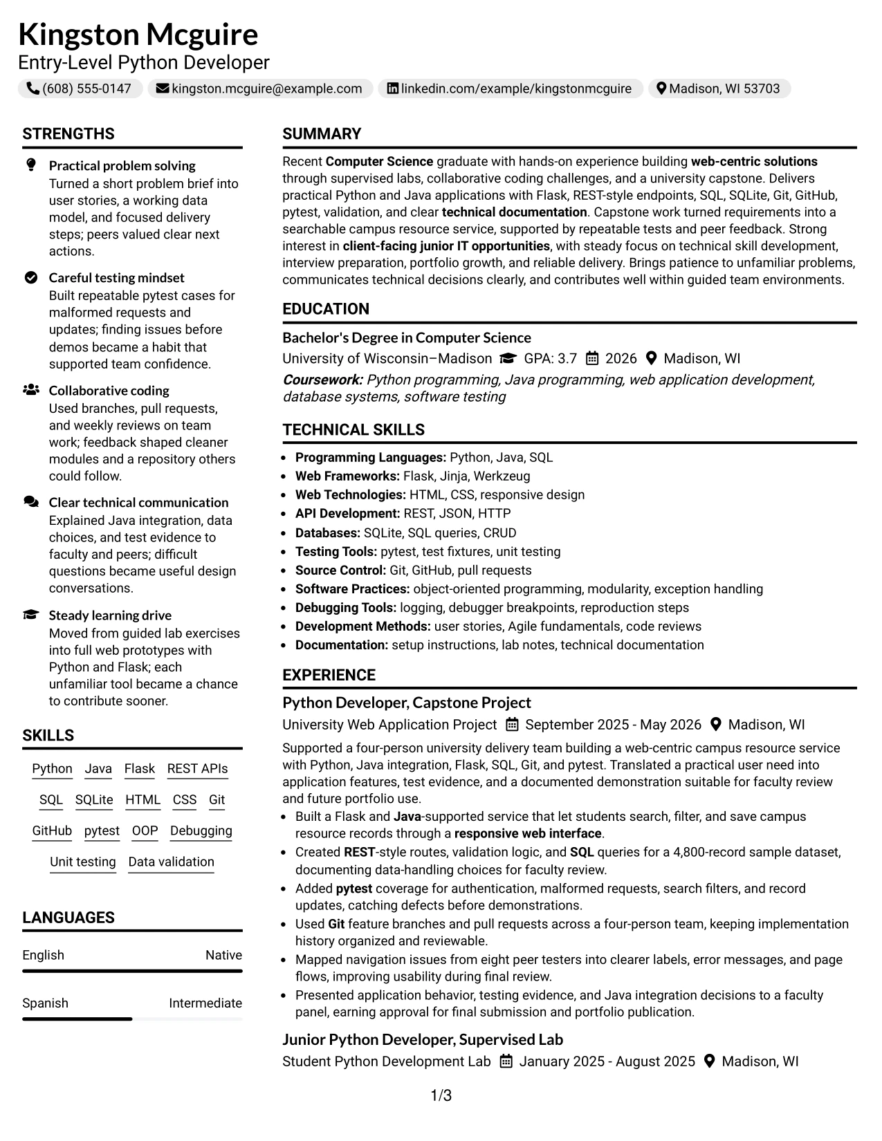 Resume Example Page 1
