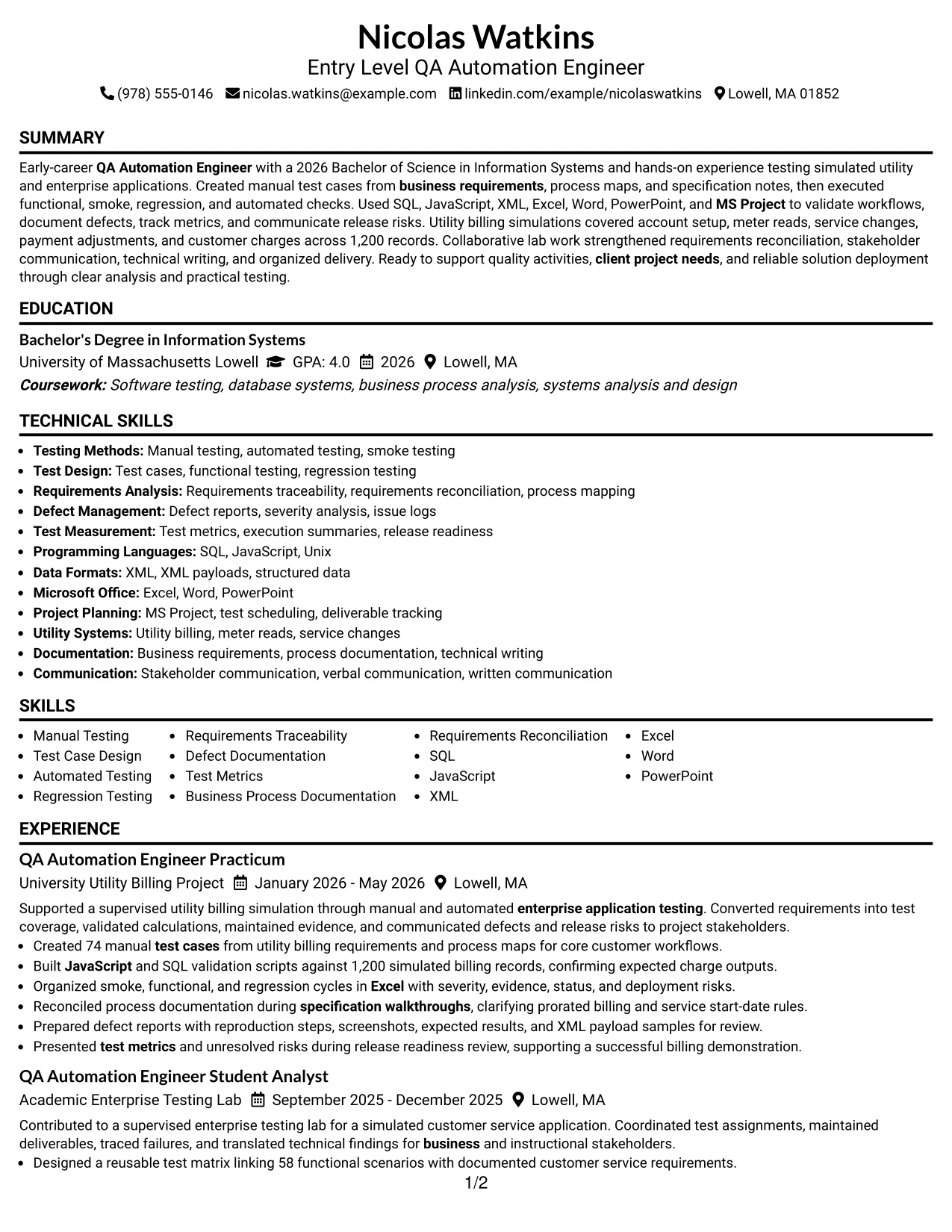 Resume Example Page 1