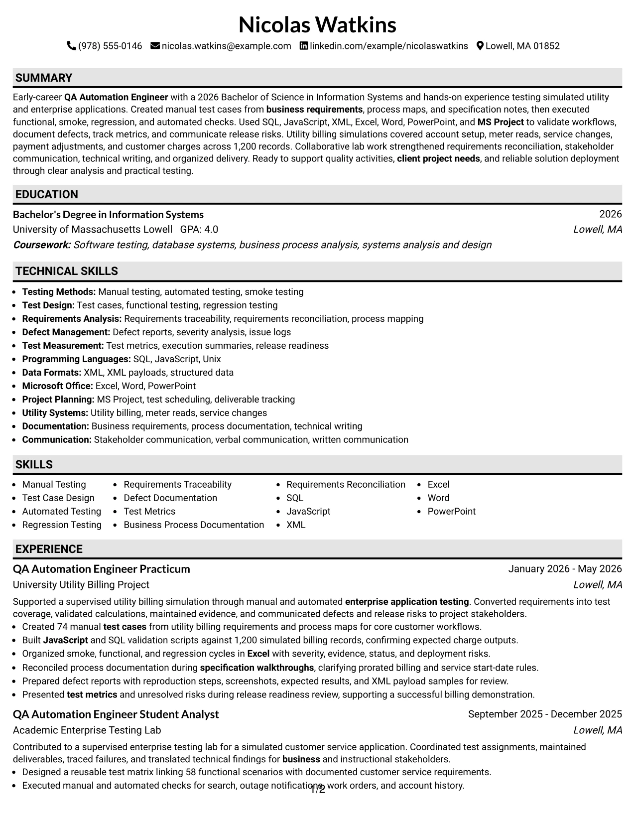 Resume Example Page 1