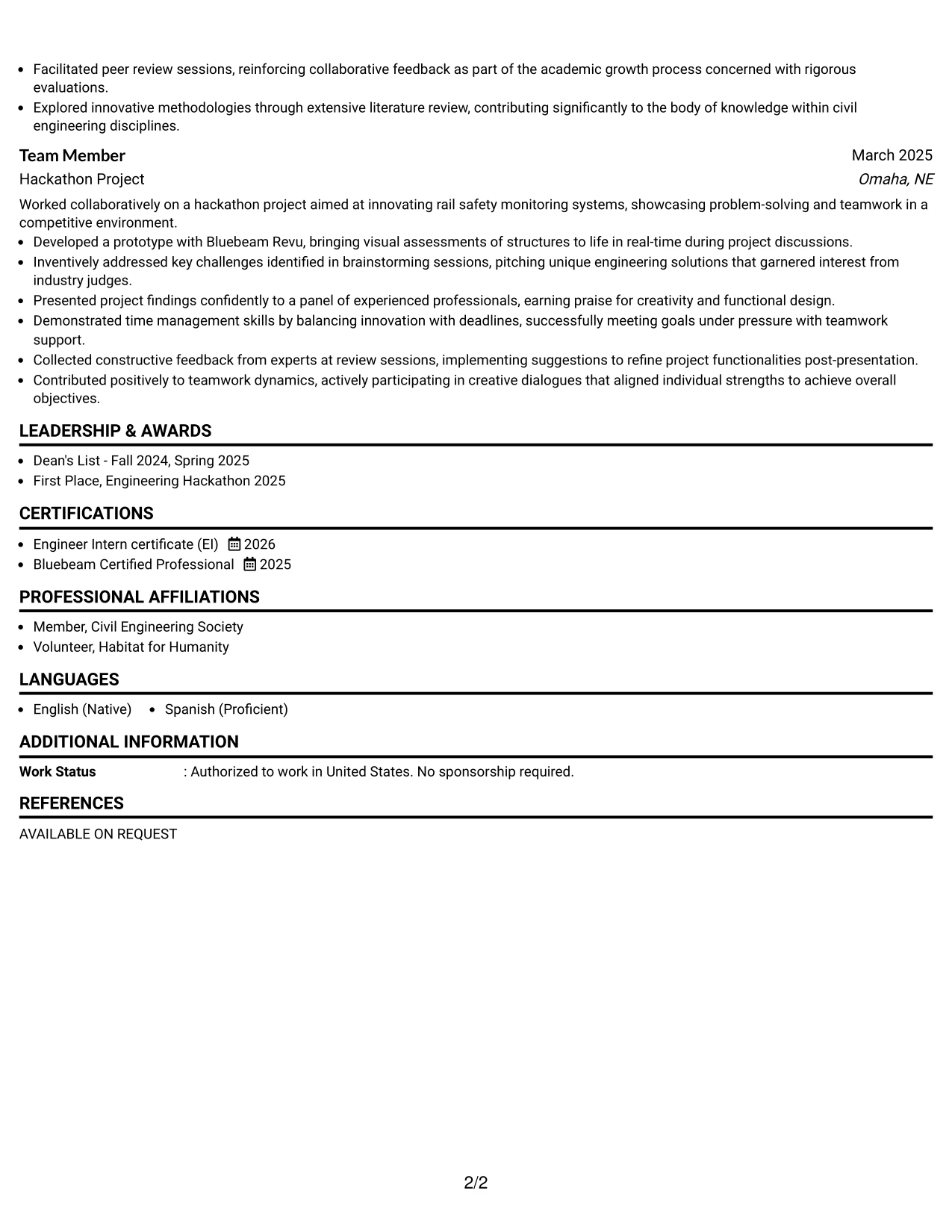 Resume Example Page 2