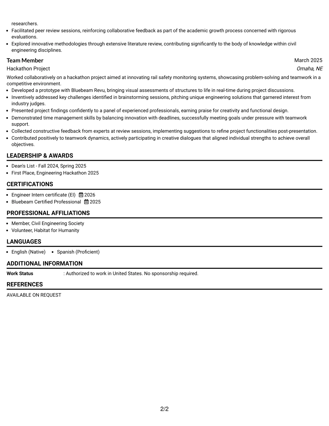 Resume Example Page 2
