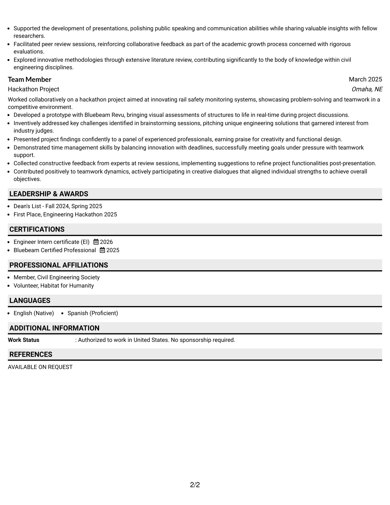 Resume Example Page 2