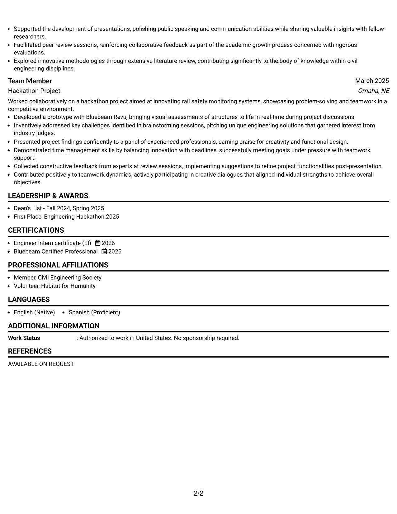 Resume Example Page 2