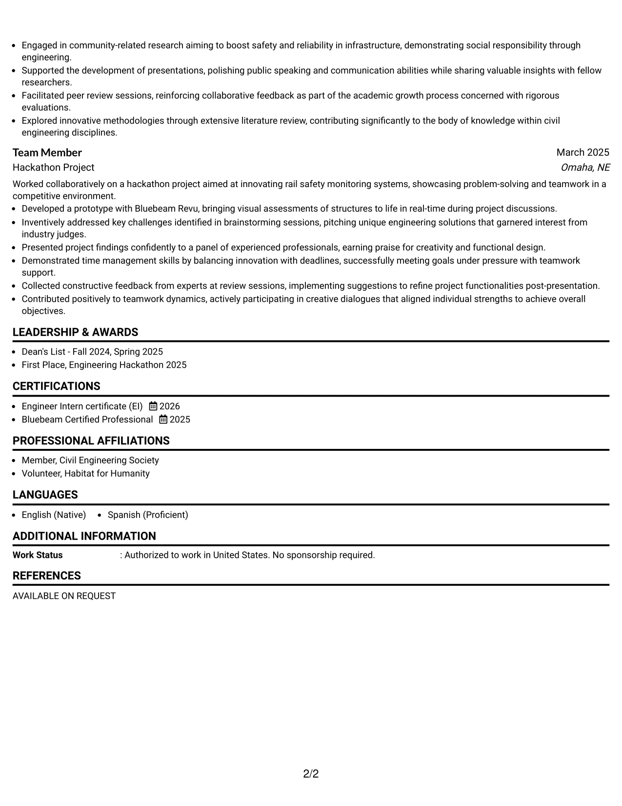 Resume Example Page 2