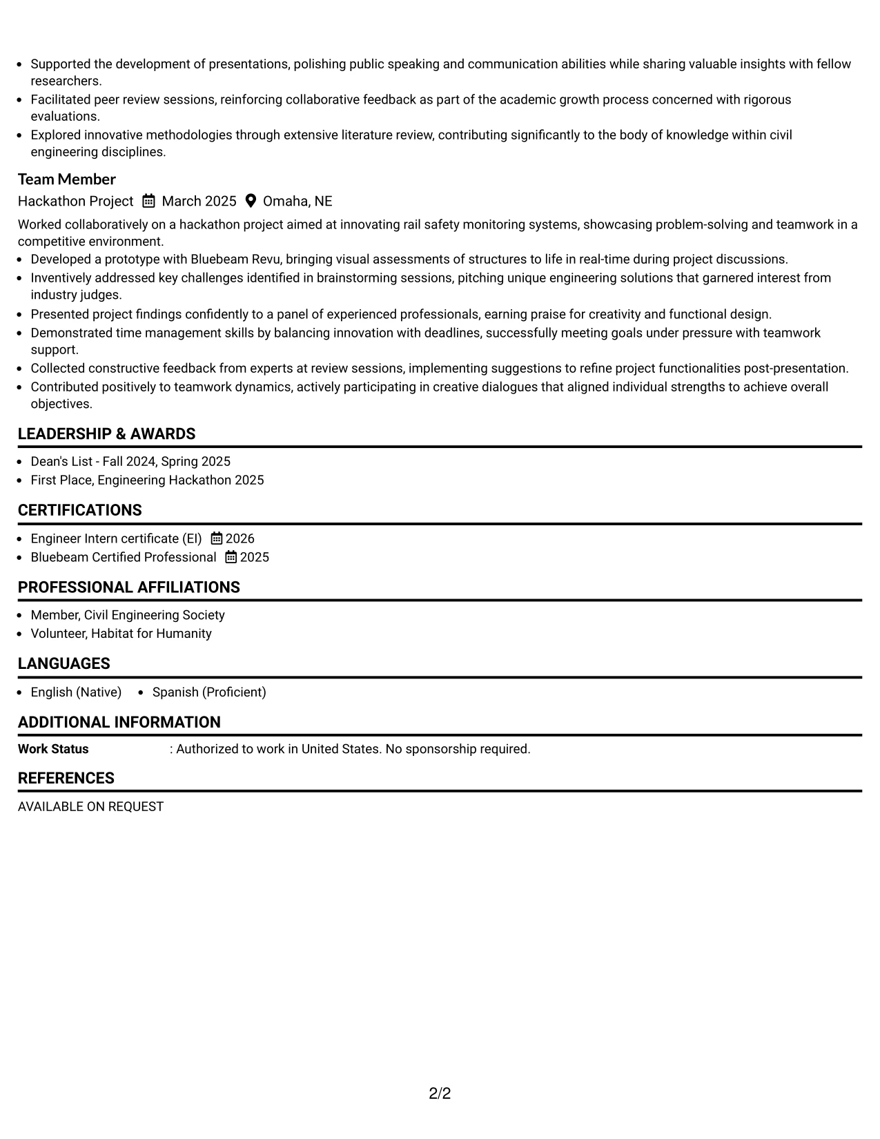 Resume Example Page 2