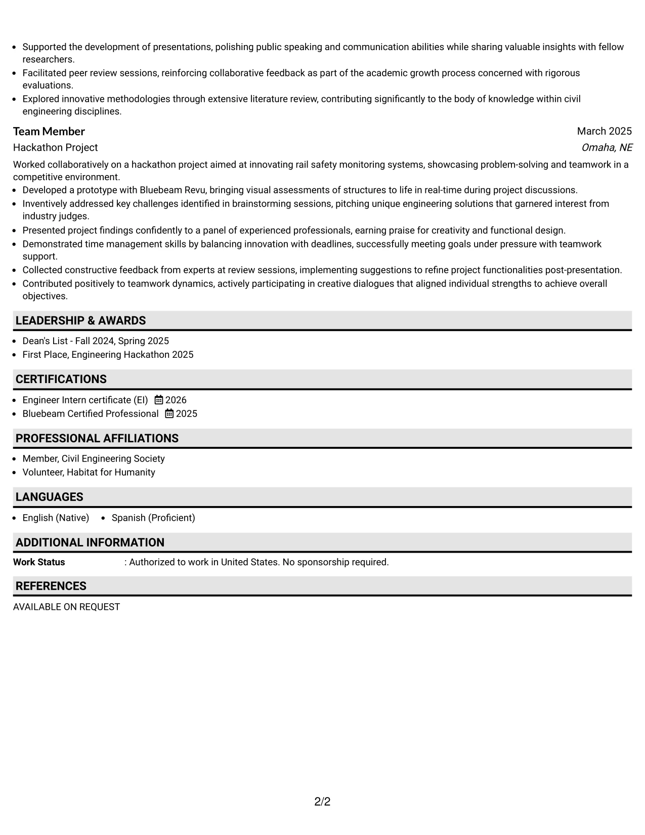Resume Example Page 2