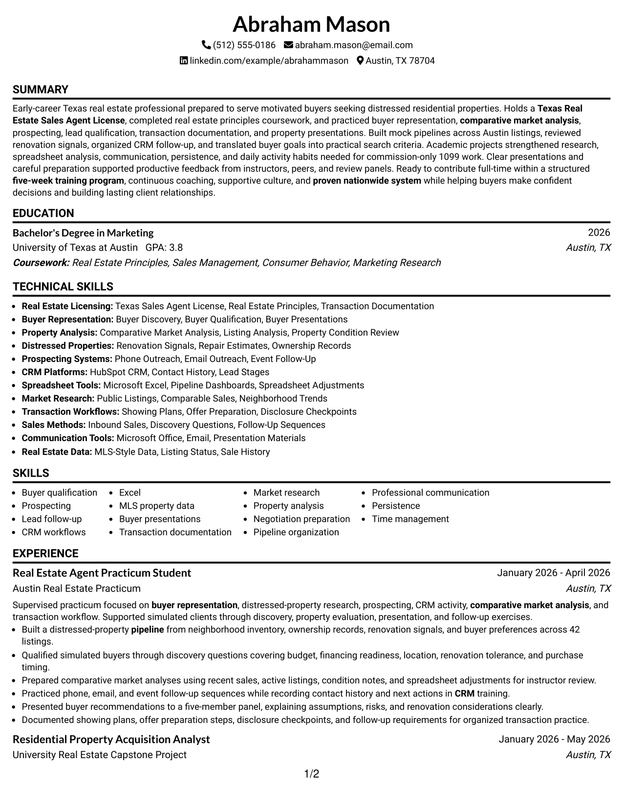 Resume Example Page 1