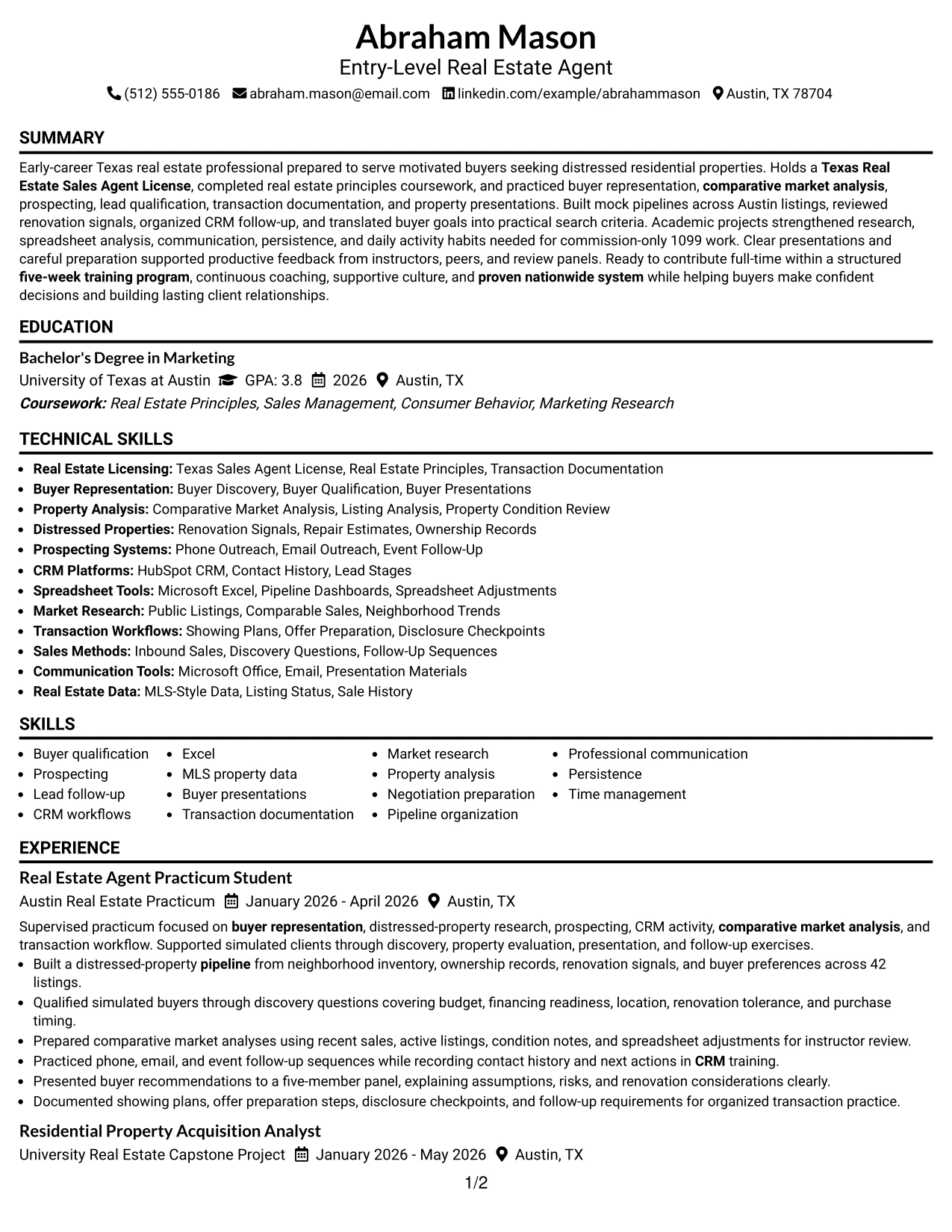 Resume Example Page 1