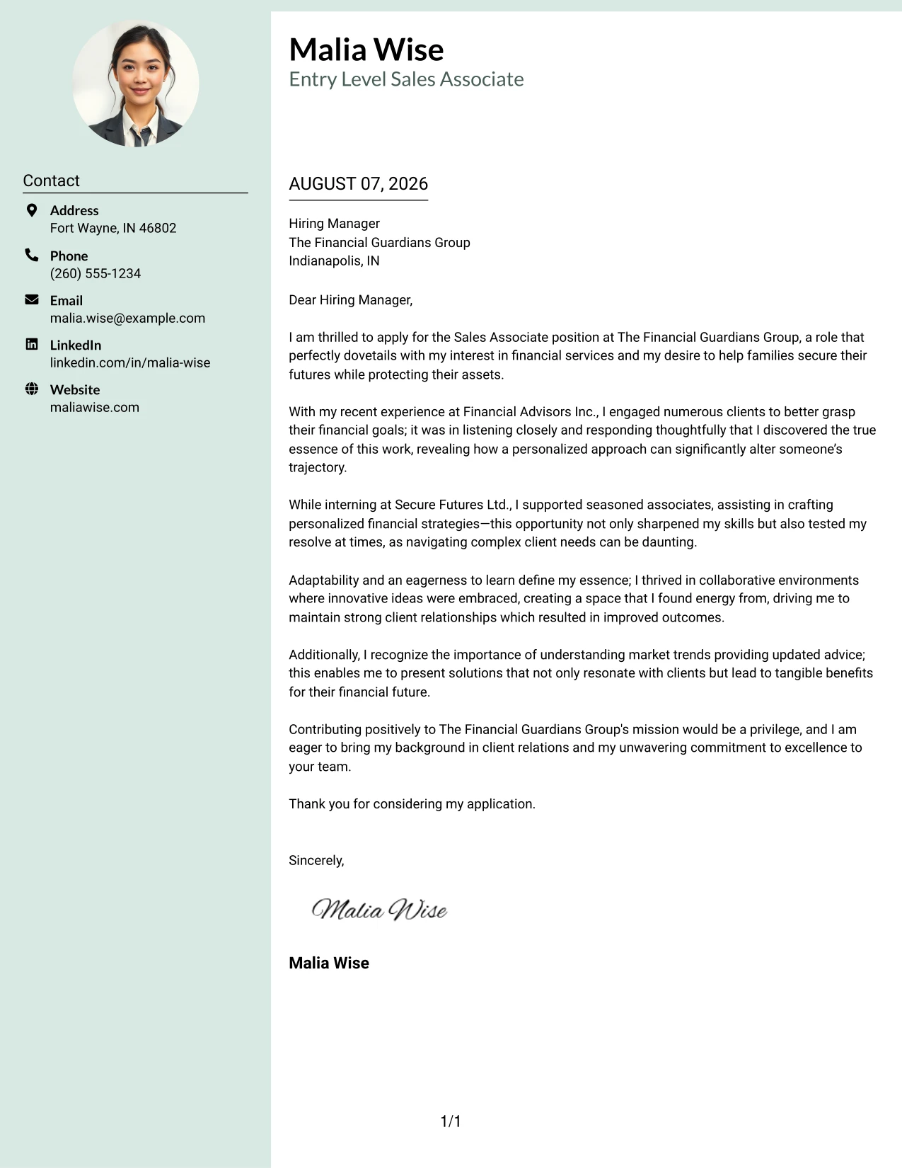 Resume Example Page 1