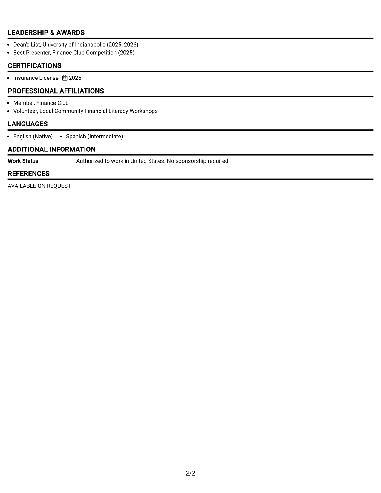 Resume Example Page 2