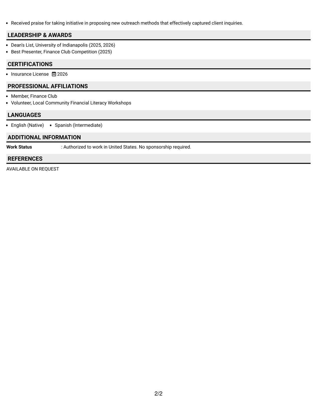 Resume Example Page 2