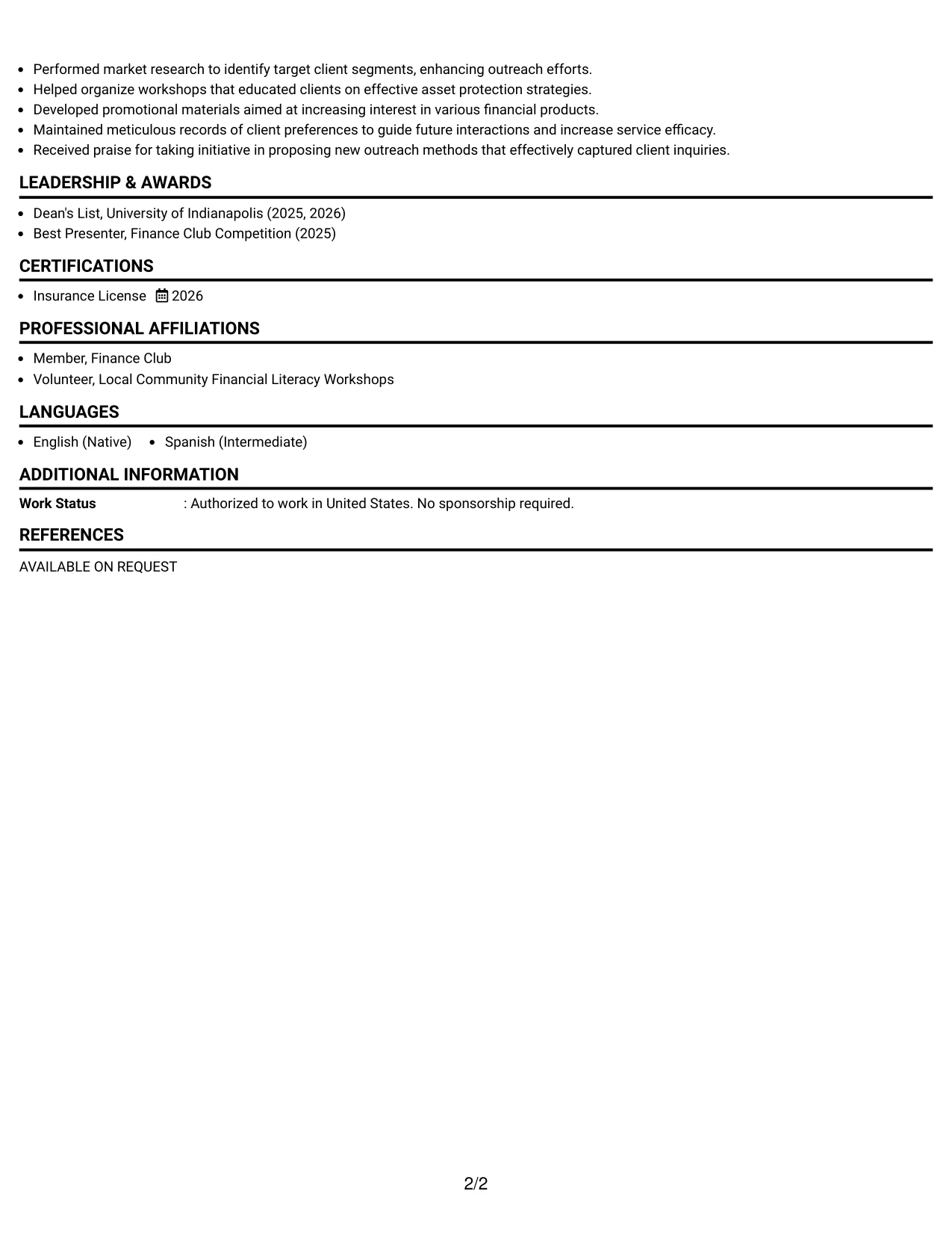 Resume Example Page 2