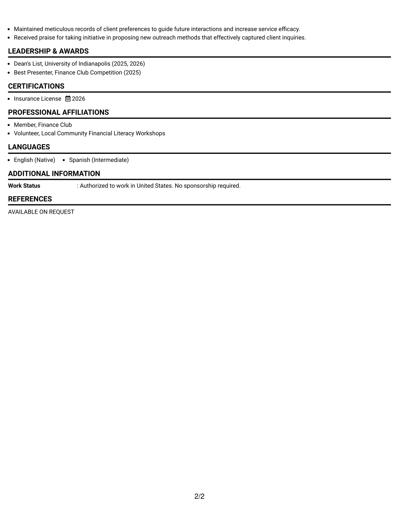 Resume Example Page 2