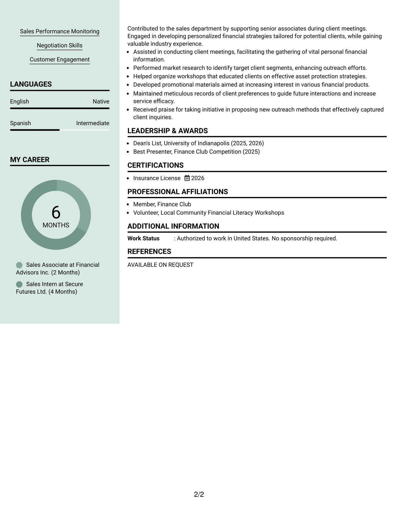Resume Example Page 2