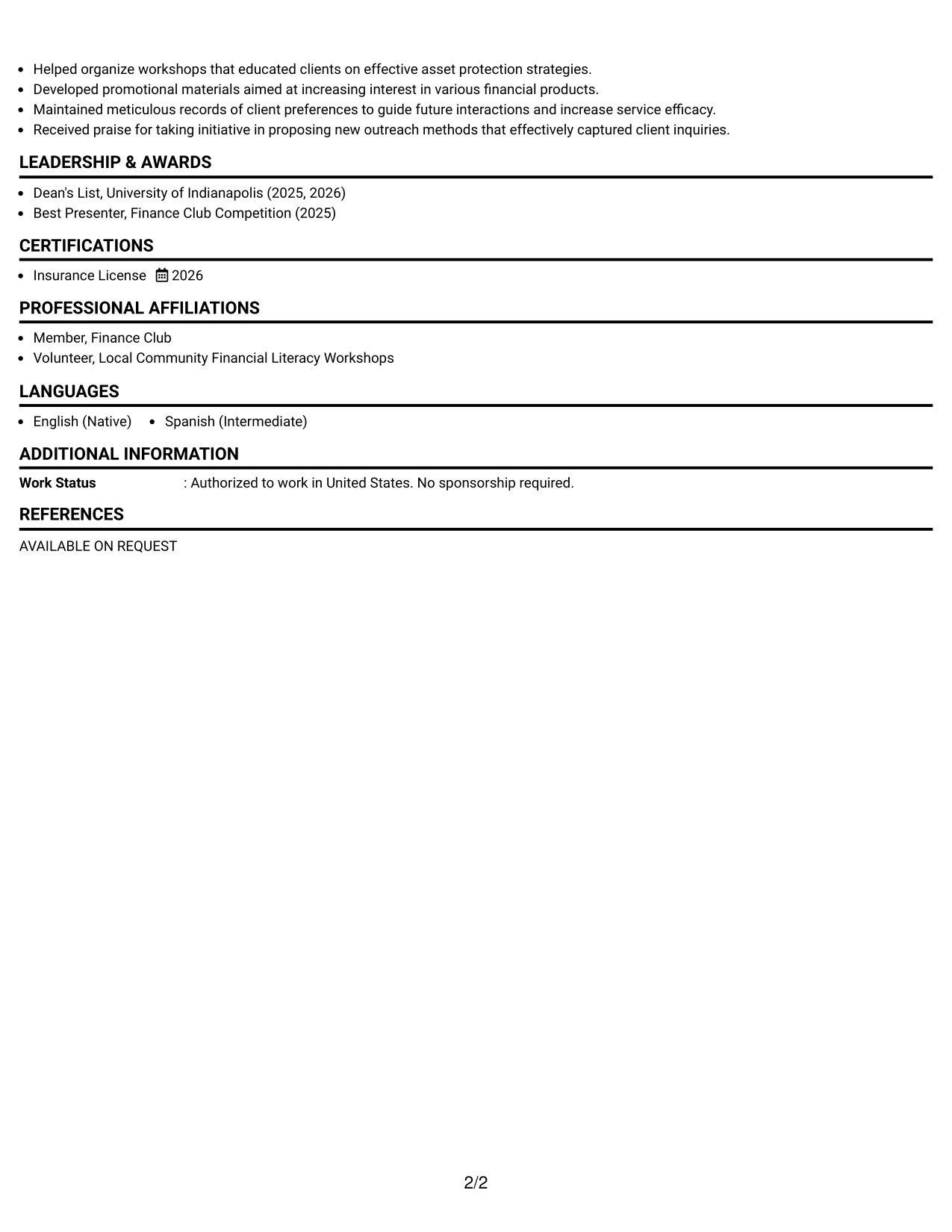 Resume Example Page 2